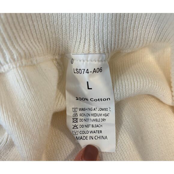 Knit Lantern Pants Sweater Cream Large Lagenlook Modern Lounge Stretch Cozycore - Picture 7 of 7